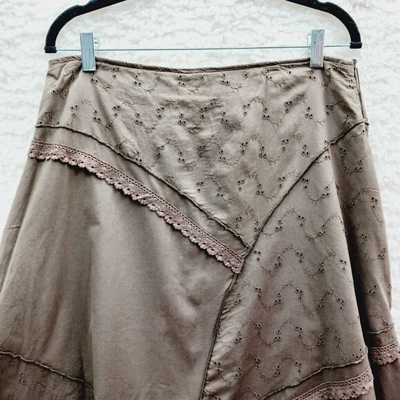 Skirt Maxi Size 12 Brown Embroidered Boho Romantic Fairy Cottagecore Whimsical - Picture 5 of 13
